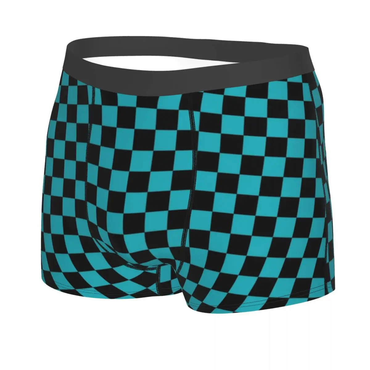 Male Sexy Checkerboard Pattern Black And Cyan Blue Plaid Underwear Boxer Briefs Men Breathbale Shorts Underpants