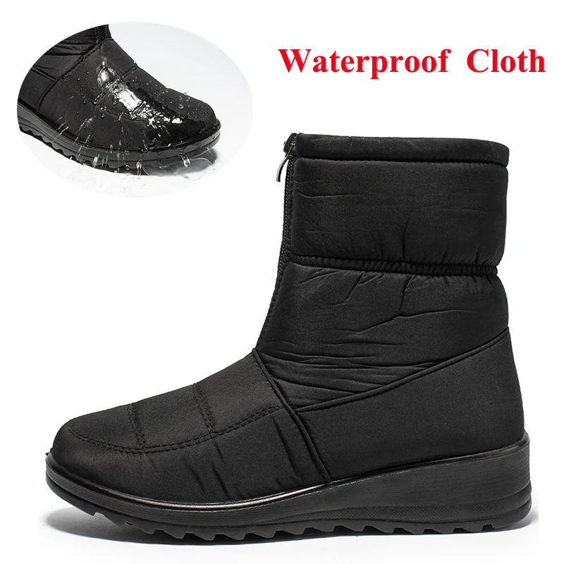 Non Slip Waterproof Snow Boots Women Thick Warm Long Plush Ankle Boots Women Front Zipper Cotton Padded Shoes Woman Plus Size 44