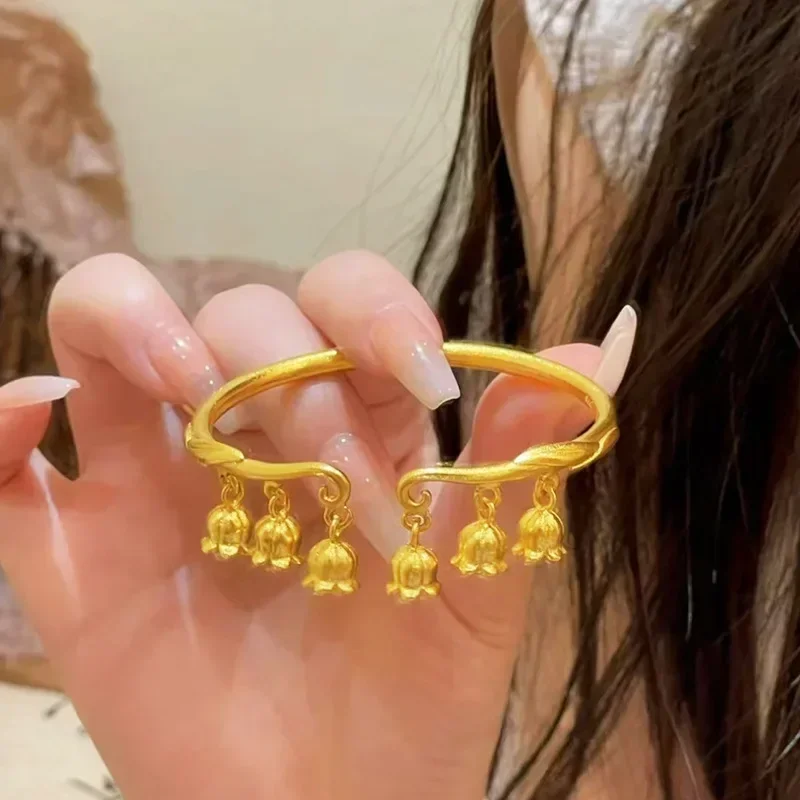

9999 Real Gold 24K Ancient French Lily of the Valley Bracelet Super Immortal Premium Lily of the Valley Flower Bracelet Female