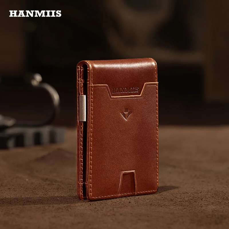 HANMIIS Vegetable-Tanned Full-Grain Leather Card Holder | Men's Handcrafted Vintage ID Wallet & Minimalist Card Case