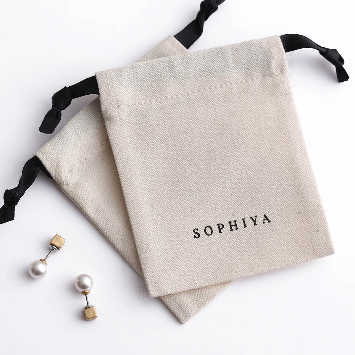 White Canvas Gift Bags Jewelry Packaging Drawstring Bag Cosmetic Soap Party Wedding Storage Custom Reusable Sachet Print Logo