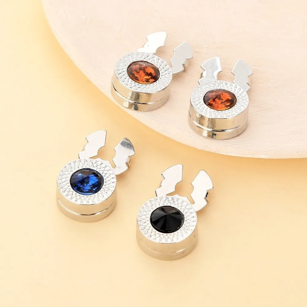 2 Pcs Elegance Crystal Design Button Cover Round Shape Suits Decorative Round Cufflinks Clip on Cuff Links Women