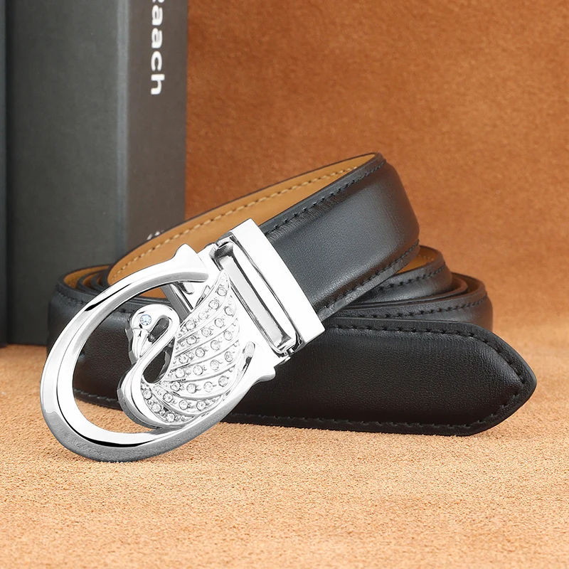 أحزمة رائعة للنساء عالية الجودة بإبزيم منزلق على شكل بجعة حزام مشد أنيق من الجلد الطبيعي حزام خصر جينز للسيدات