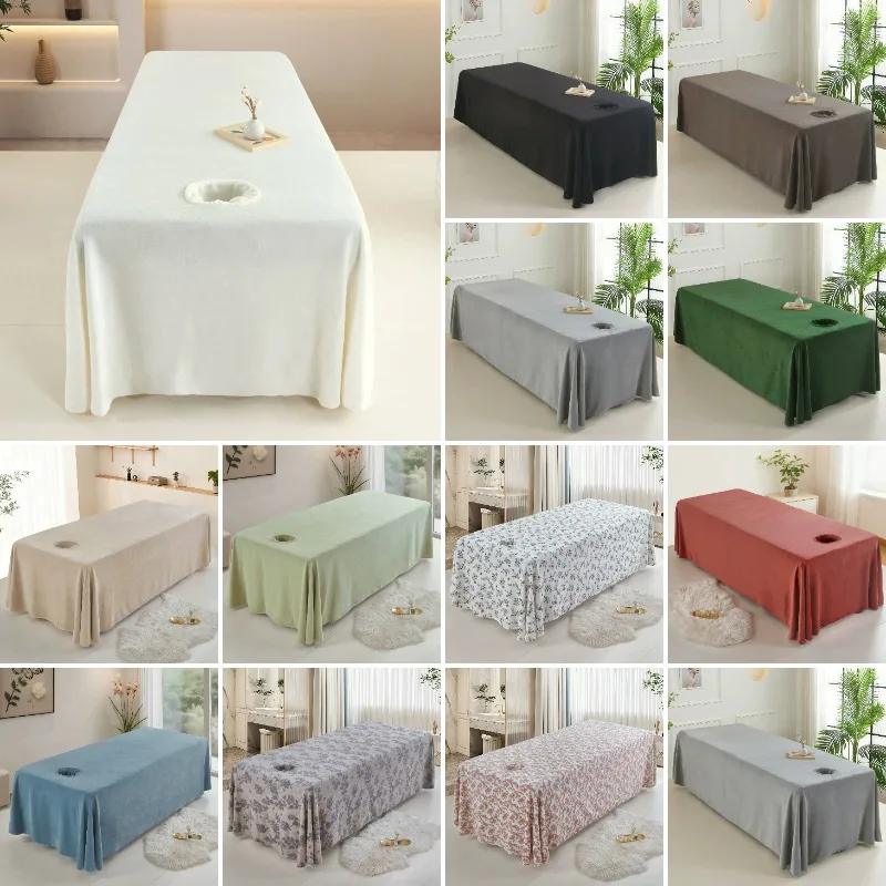 One-piece Milk Fleece Beauty Bed Sheet with Face Hole Beauty Bed Cover with Skirt Massage Table Sheet Salon Bed Blanket
