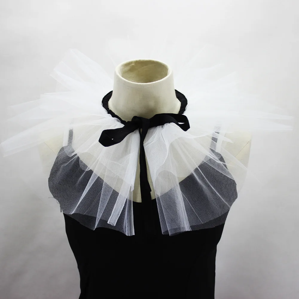 Womans Collar Vintage Elegant Large Lady Collar Court Stage Decorative Girl Collar Ribbon Multi-layer Solid Color Mesh Puff Fake