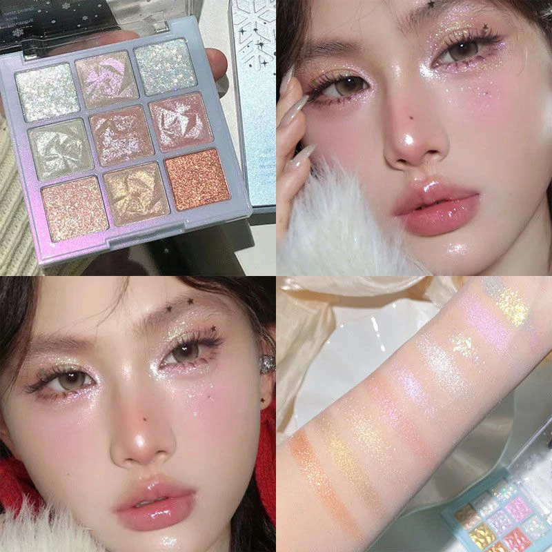 9 Color Snowflake Glitter Eyeshadow Palette Metallic Shimmer Sparkle Christmas Party Eye Makeup