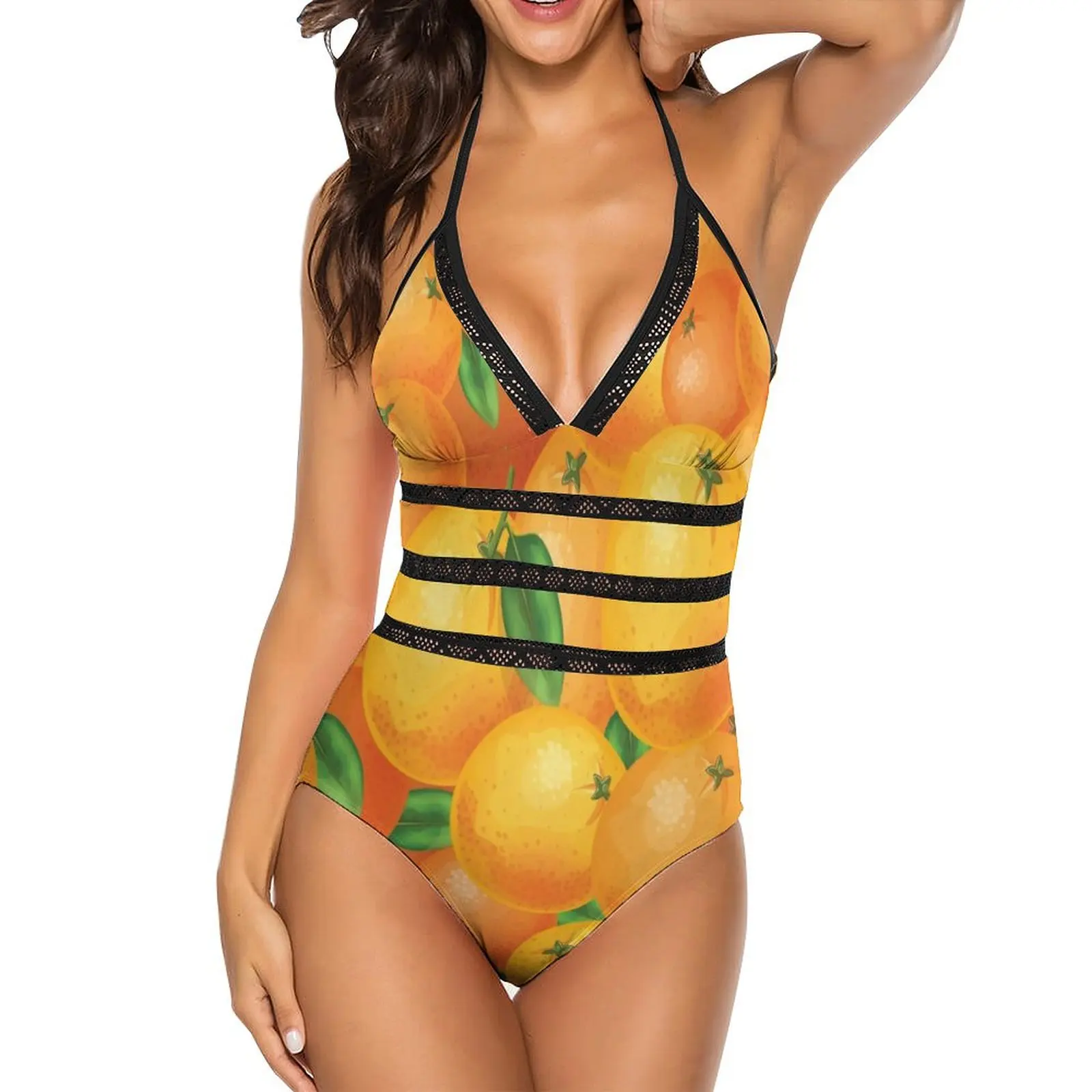 

Купальник со свежими апельсинами, цельный купальник с принтом зеленых листьев, купальный костюм с эффектом пуш-ап для серфинга, сексуальные открытые купальники, пляжная одежда