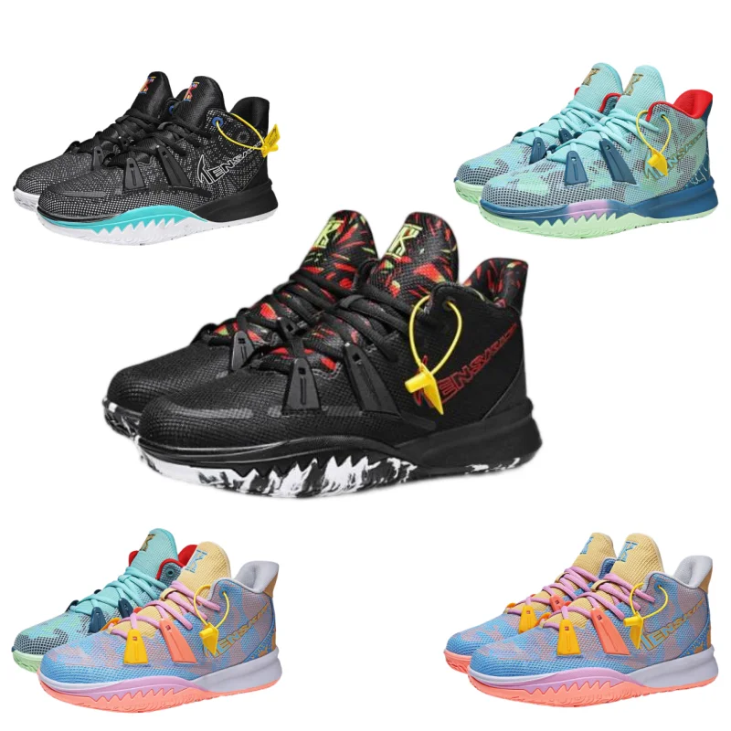 

High-top basketball sneakers, featuring a black and red color combination, possess anti-slip properties and pattern designs.