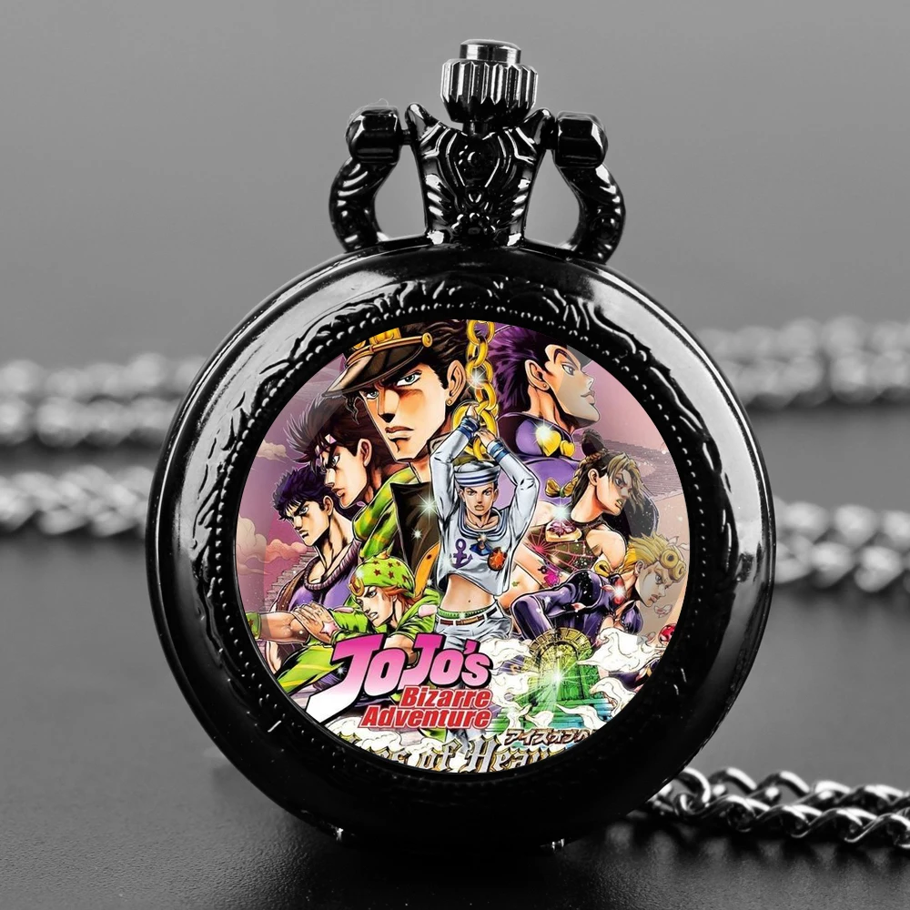 

Кварцевые карманные часы в стиле аниме Jojo Bizarre Adventure для женщин и мужчин, уникальный кулон-часы на цепочке, подарочные аксессуары