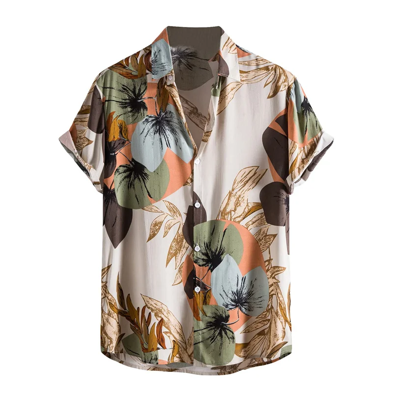 Camisas hawaianas 3D con estampado de hojas y flores para hombre, blusa con patrones de plantas coloridas, Tops de manga corta de verano, camisas Aloha de gran tamaño