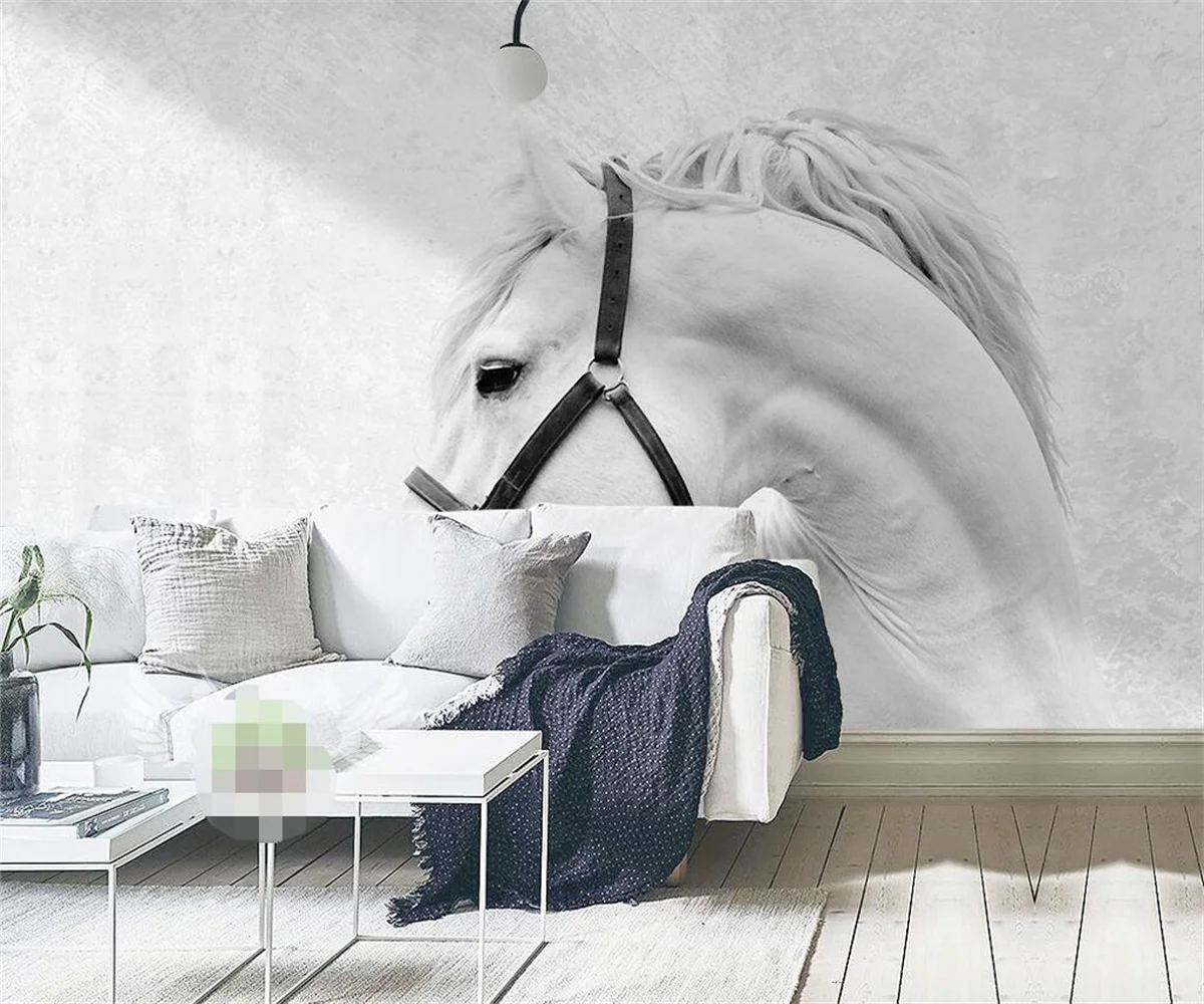 Modern Simple Mural Wallpaper 3D Stereo black and white horse Photo Wall Paper Personality Creative Living Room Bedroom painting