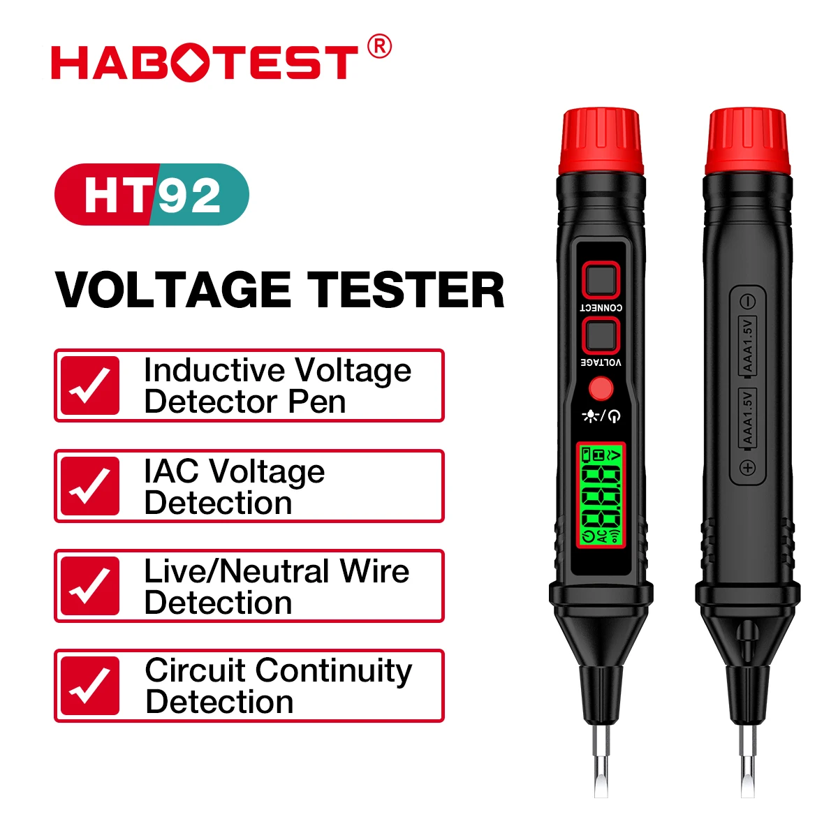 HABOTEST  HT92 Electric test Equipment AC Voltage Detector Tester Pen AC DC 12 - 300V with Screwdriver