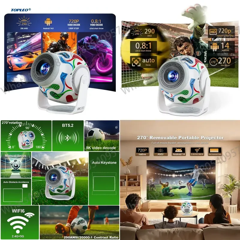 Topleo Allwinner H726 8K Video Decoding Smart Cinema Portable Android 14 Projector with Home Theater WiFi AirPlay