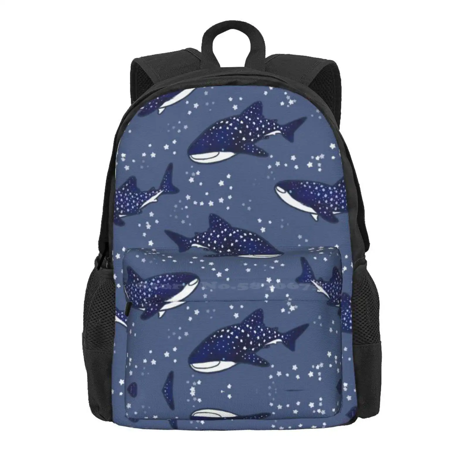 Starry Whale Sharks (Dark Version) Hot Sale Schoolbag Backpack Fashion Bags Whale Shark Animal Star Night Sky Ocean Fish