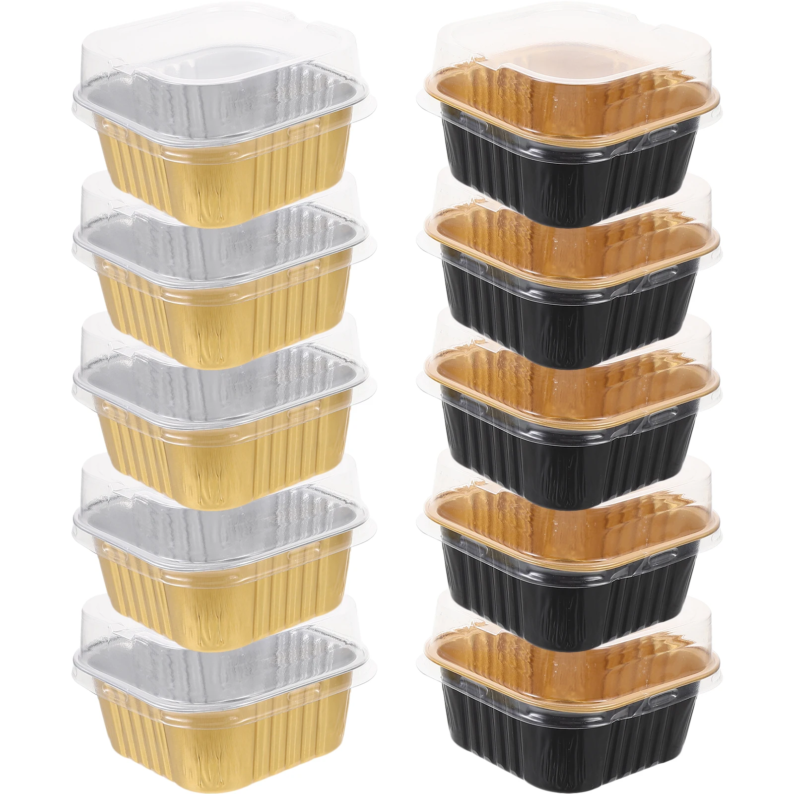 

20pcs Cake Box 150ml Aluminum Foil Golden Black Bread Cream Square Baking Boxes Oven Microwave Disposable Food Pans Stackable