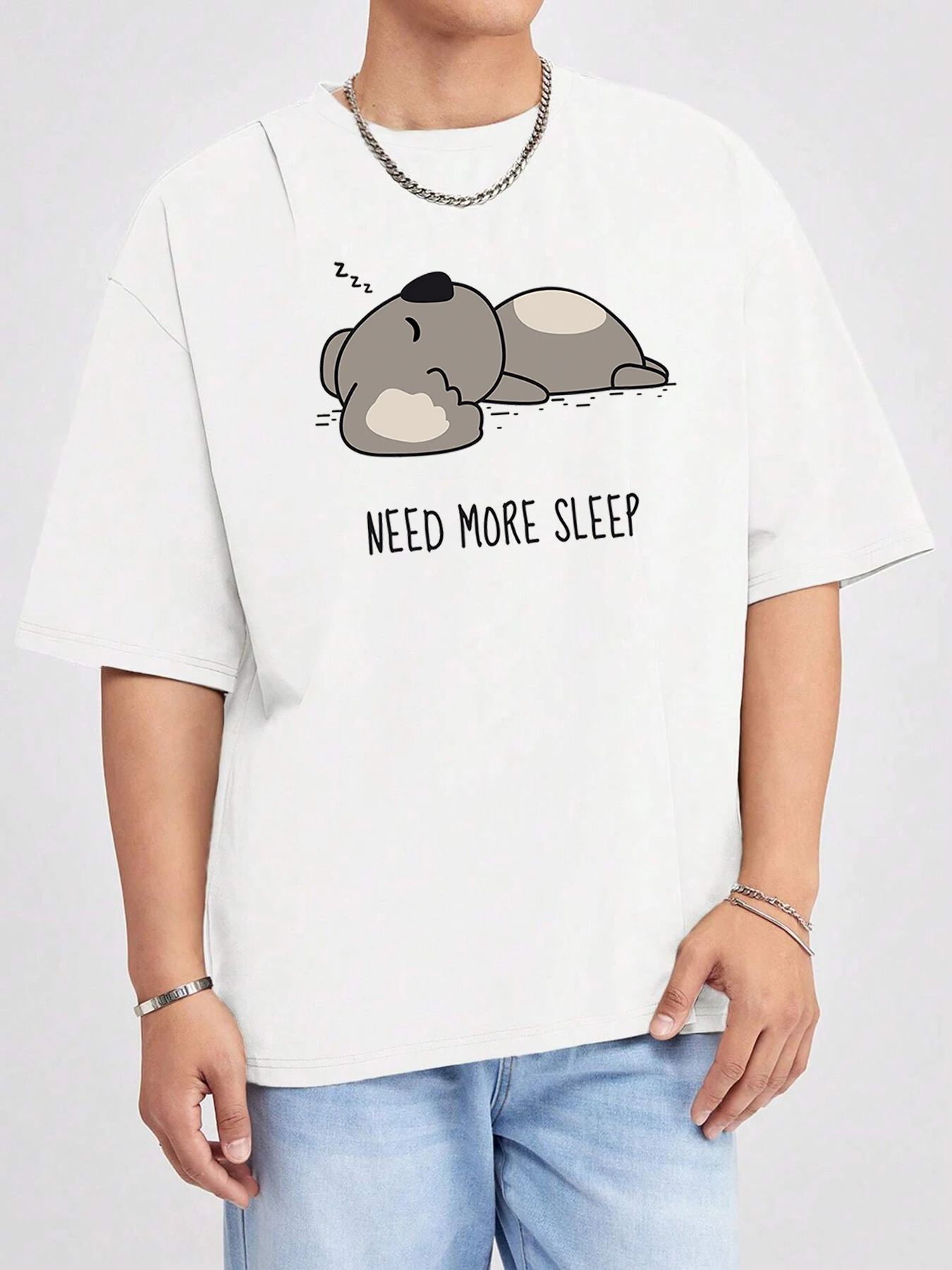 Faultiere brauchen mehr Schlaf bedrucktes T-Shirt Herren Baumwolle Sommer Streetwear weiche Cartoon T-Shirts übergroße atmungsaktive Tops O-Ausschnitt T-Shirt