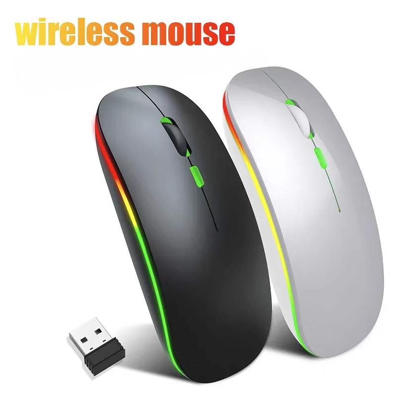 Led bluetooth-compatível mouse sem fio 2.4ghz fino recarregável silencioso ratos rgb ergonômico mouse para jogos para computador portátil pc