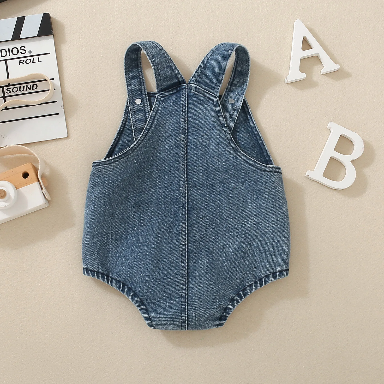 Baby Girl's Heart Patterned Denim Overalls Infant Clothing with Straps Cute Toddler Outfit