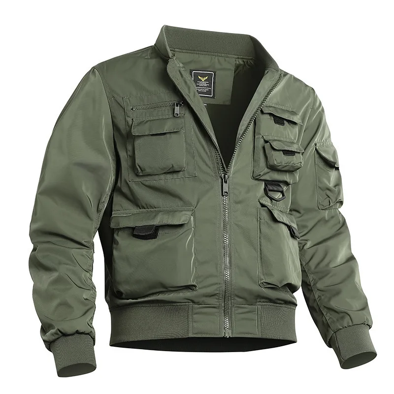 

Men's Bomber Jacket New Tactical Jackets Coat Zipper Multi Pockets Cargo Jackets Stand Collar Outwear Windbreaker Topsm-4xl