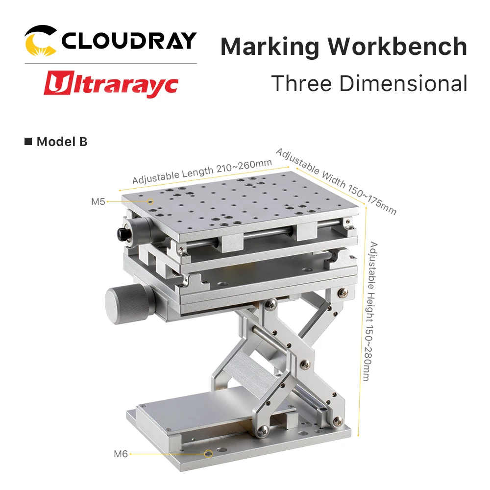 Ultrarayc ثلاثية الأبعاد منضدة تتحرك XYZ محور 210x150x150 مللي متر M6 الخيوط حفرة رفع الارتفاع 150-278 مللي متر ل الألياف آلة الليزر آلة