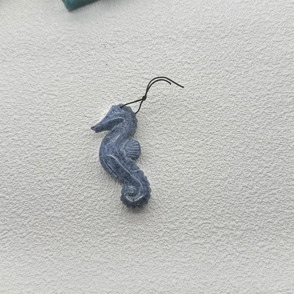 Natural gemstone blue jasper seahorse hand-carved pendant-DIY handmade jewelry 61×20×10mm, 20g