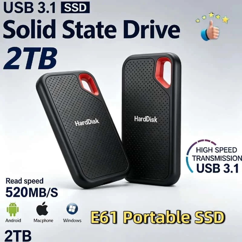 

Supreme E61 2TB External Solid State Drive Ultra Lightweight Pocket Sized Plug and Play No Driver for Windows Mac Linux Laptop