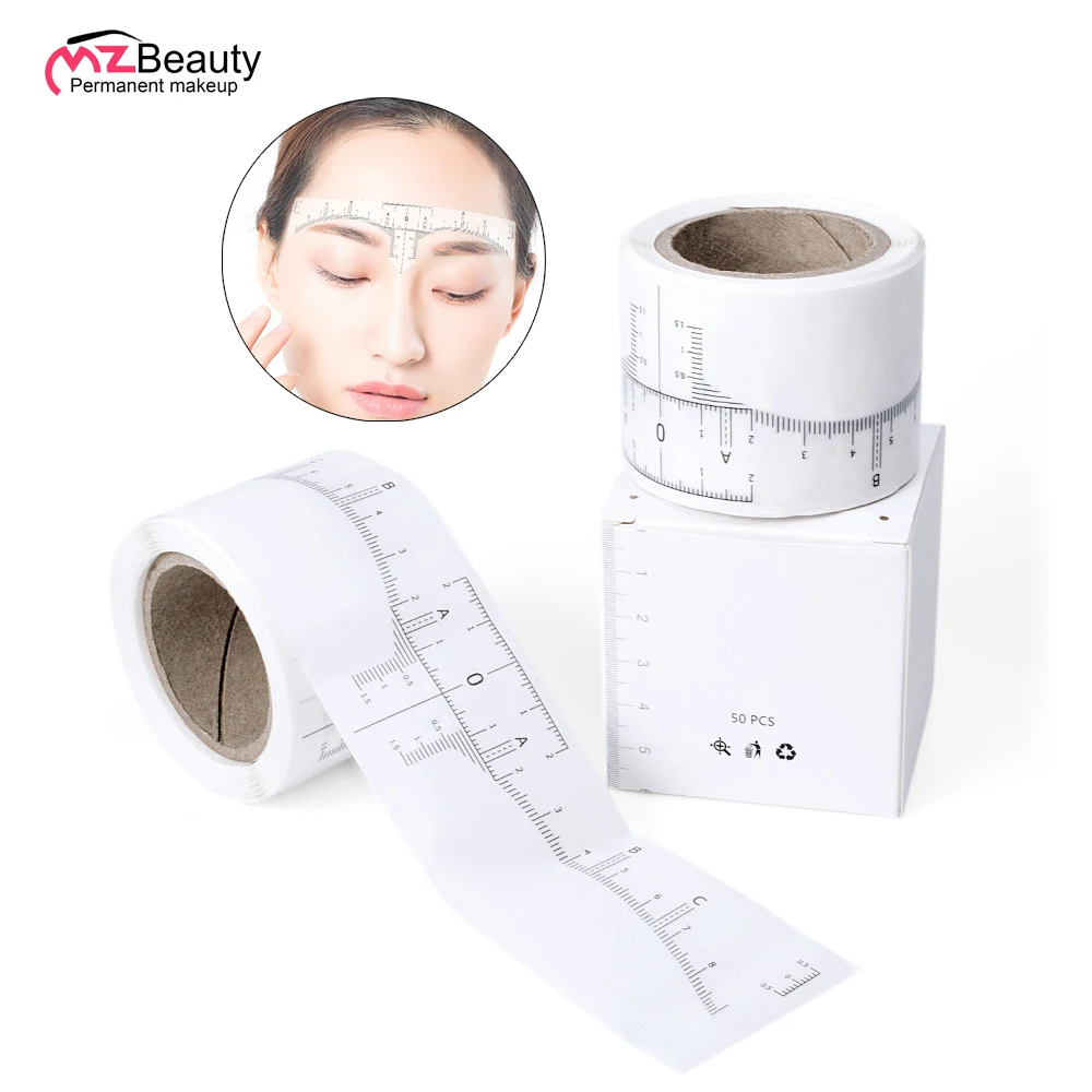 50pcs Disposable Microblading Ruler Guide Adhesive Stickers Permanent Make Up Eyebrow Makeup Tool for Professional & Home Use
