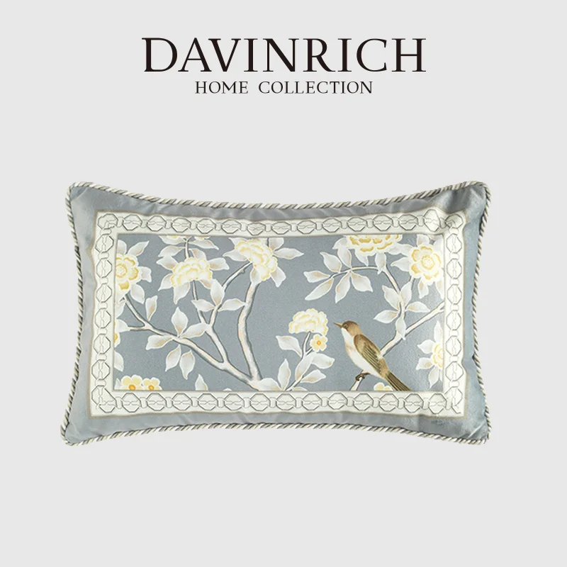 DAVINRICH Victorian Garden Style Pillow Covers British Botanical Floral Camellia Bird Print Velvet Cushion Case Chic Home Decor