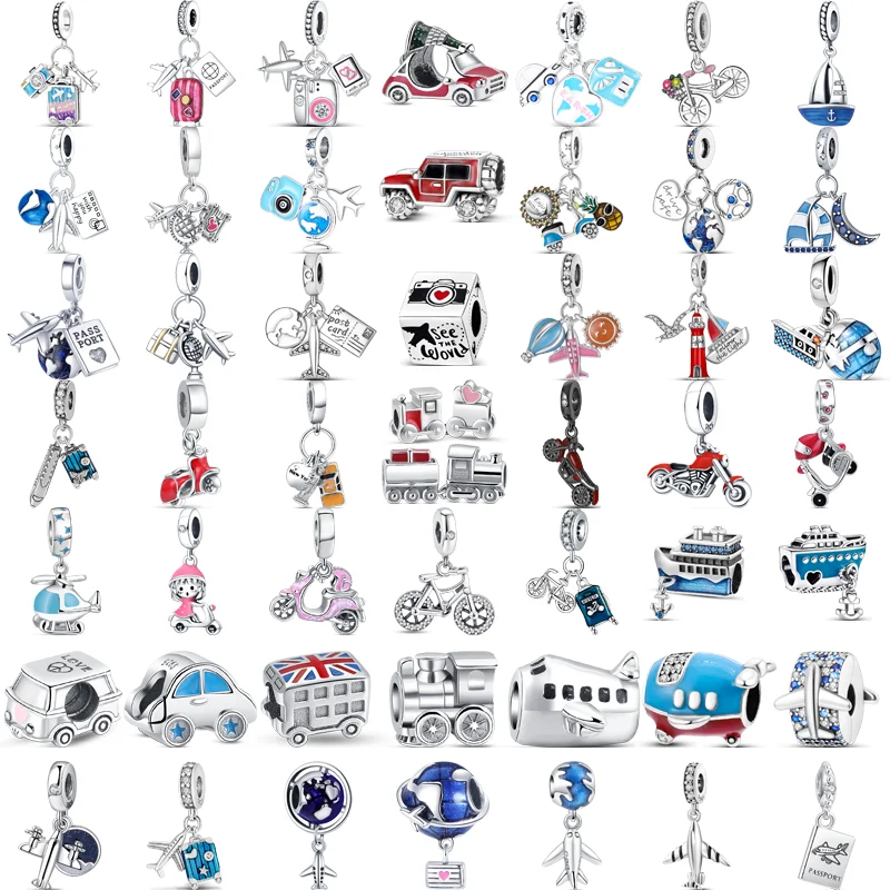 925 Silver Festive Car Scooter Bicycle Train Ships Airplane Motorcycle DIY Beads Fit Original Pandora Charms Bracelets Jewelry