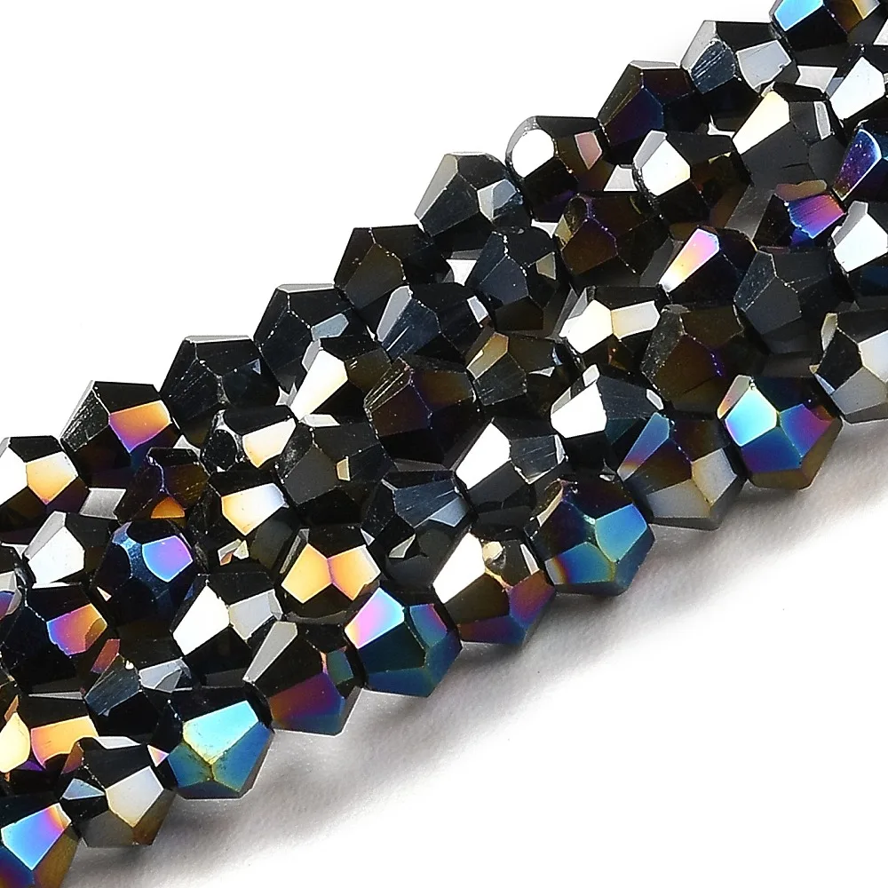 Transparent Electroplate Glass Beads Strands AB Color Plated Faceted Bicone Black 4x4mm Hole: 0.8~1mm 75~78pcs/strand 28~29cm