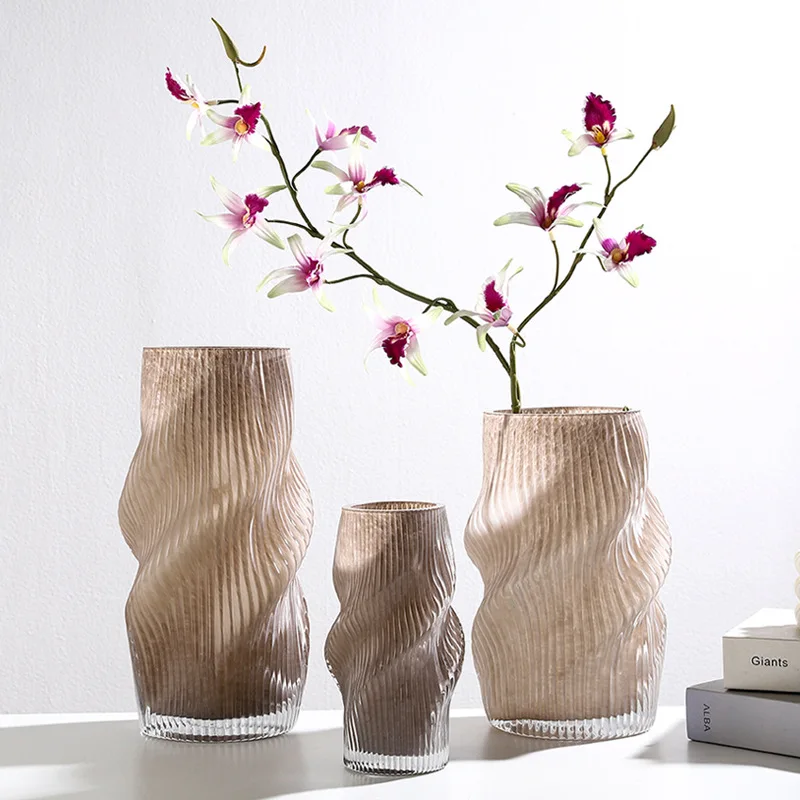 

Теплая серая фарфоровая спиральная гидропонная стеклянная ваза, современное украшение дома