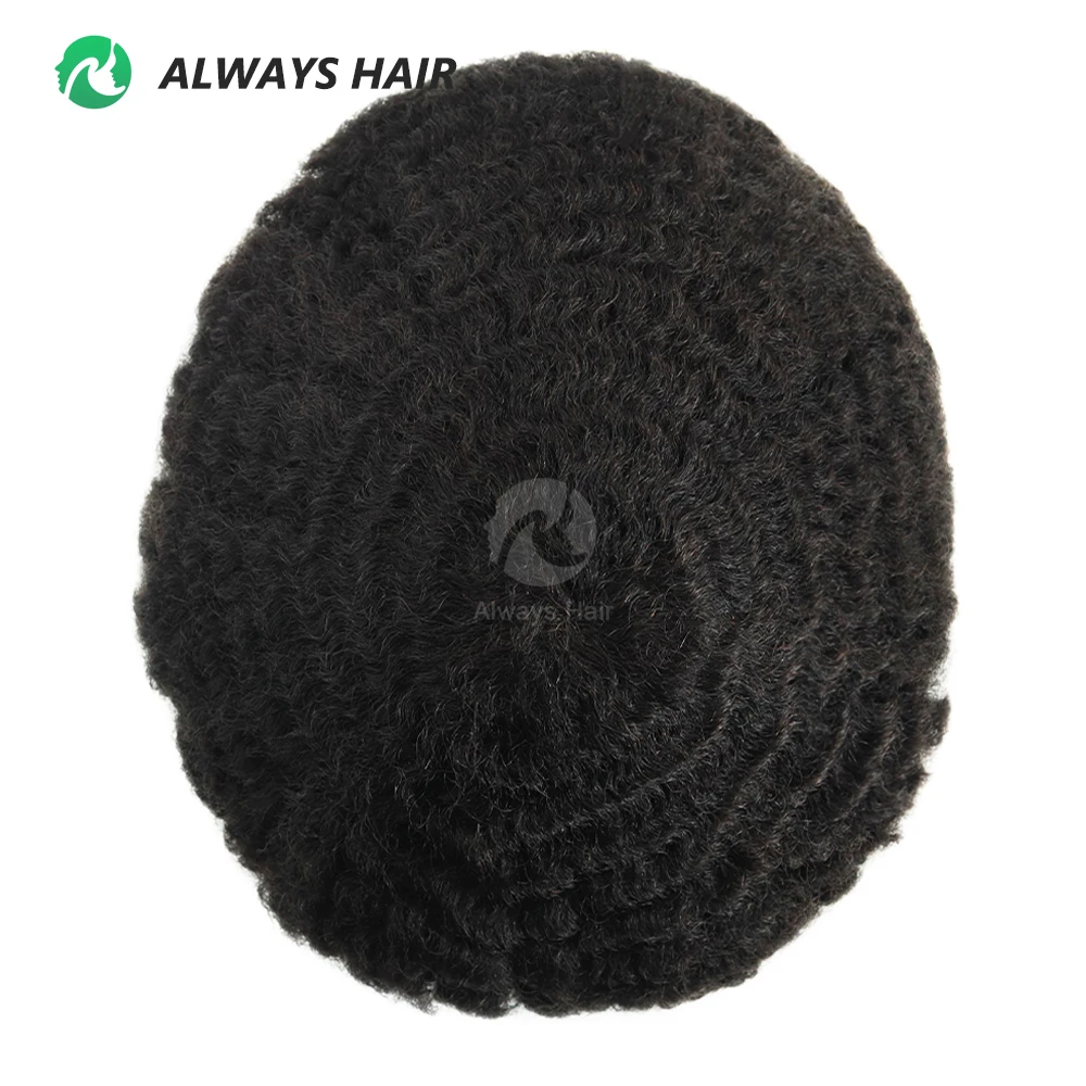 All French Lace Afro Toupee for Black Men Wave 4mm 6mm 8mm 12mm Accept Custom Any Curl Indian Human Hair Prosthesis Fake Hair