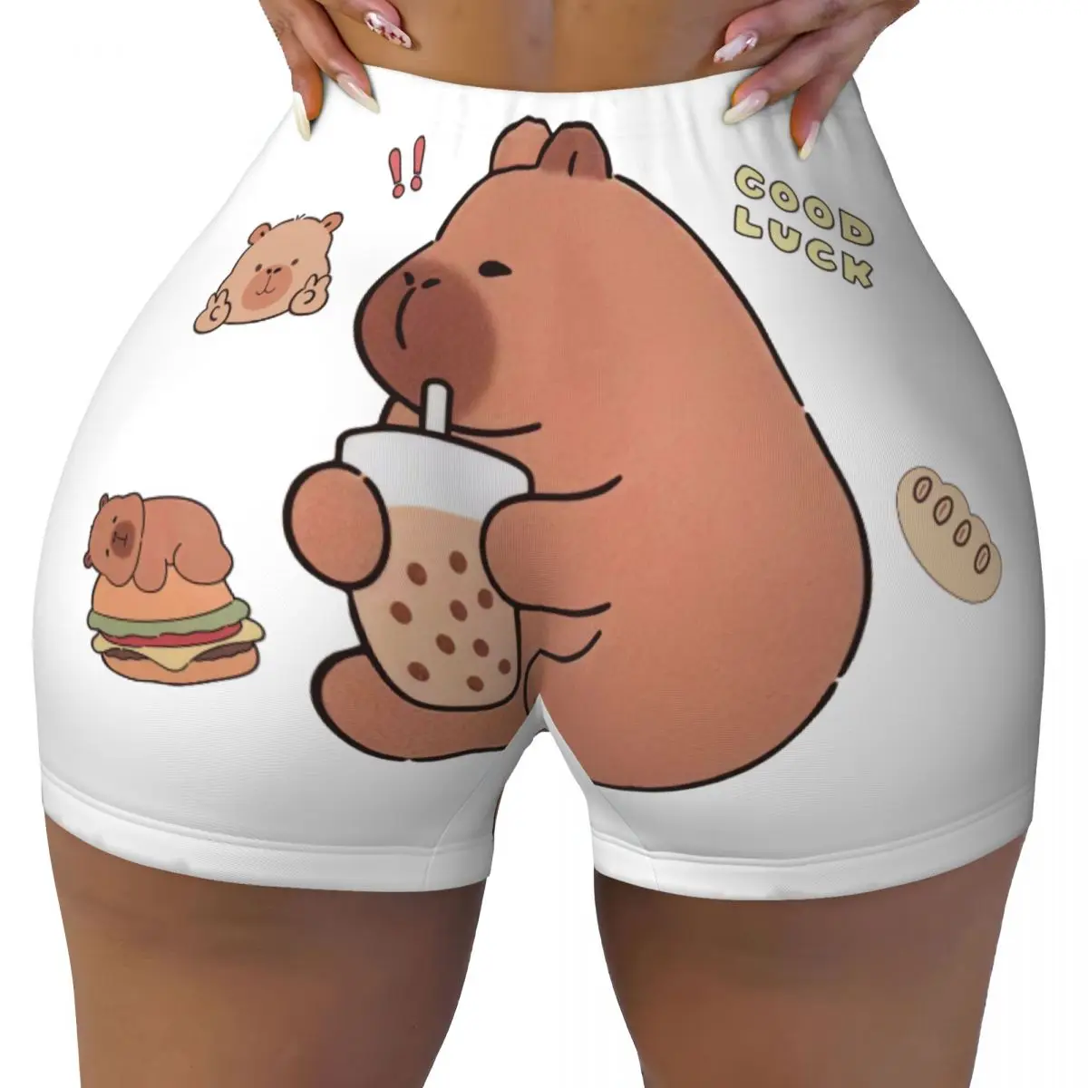 Custom Cartoon Animal Pets Capybara Workout Biker Running Shorts Women Gym Yoga Shorts