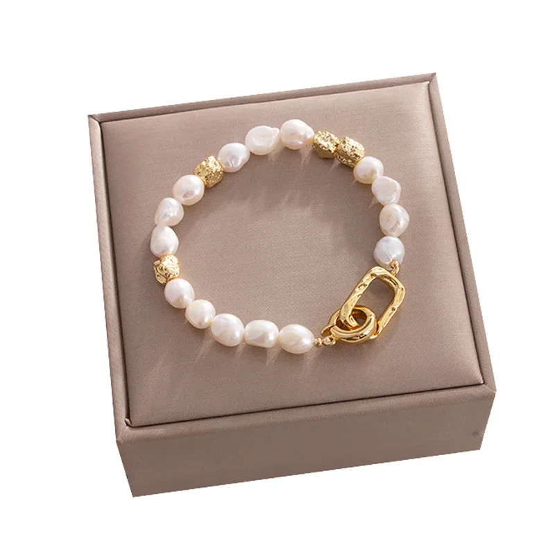 Natural Baroque Freshwater Pearl Bracelet Elegant Gold Color Charms Bangles for Women Luxury Personality Jewelry