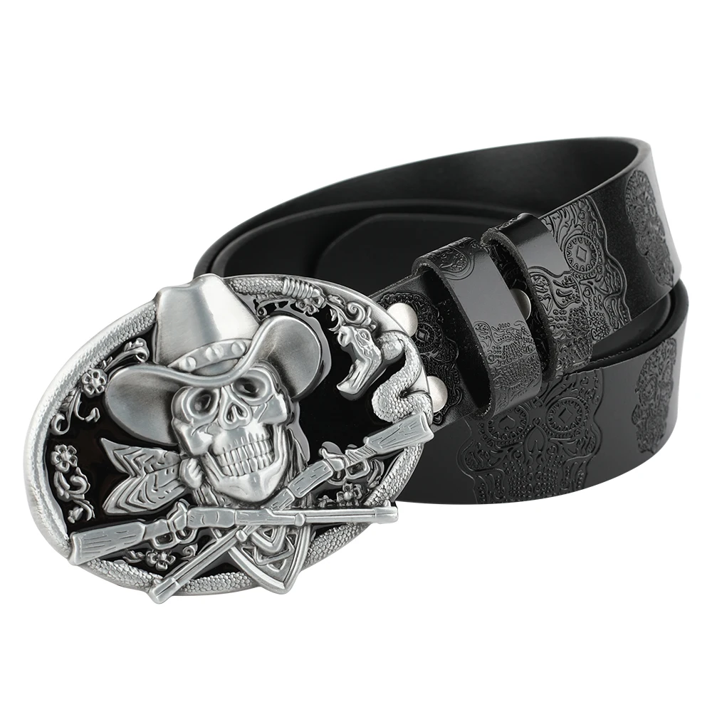 Skull Belt Embossed Split Leather Fashion Men Decorative Accessories