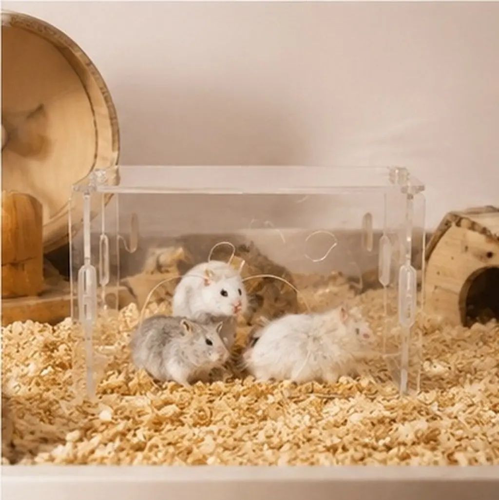 Acrylic Hamster Hideout Clear View Spacious Safe Small Animal Habitat Decor Easy Clean for Dwarf Hamsters Gerbils Rats Mice