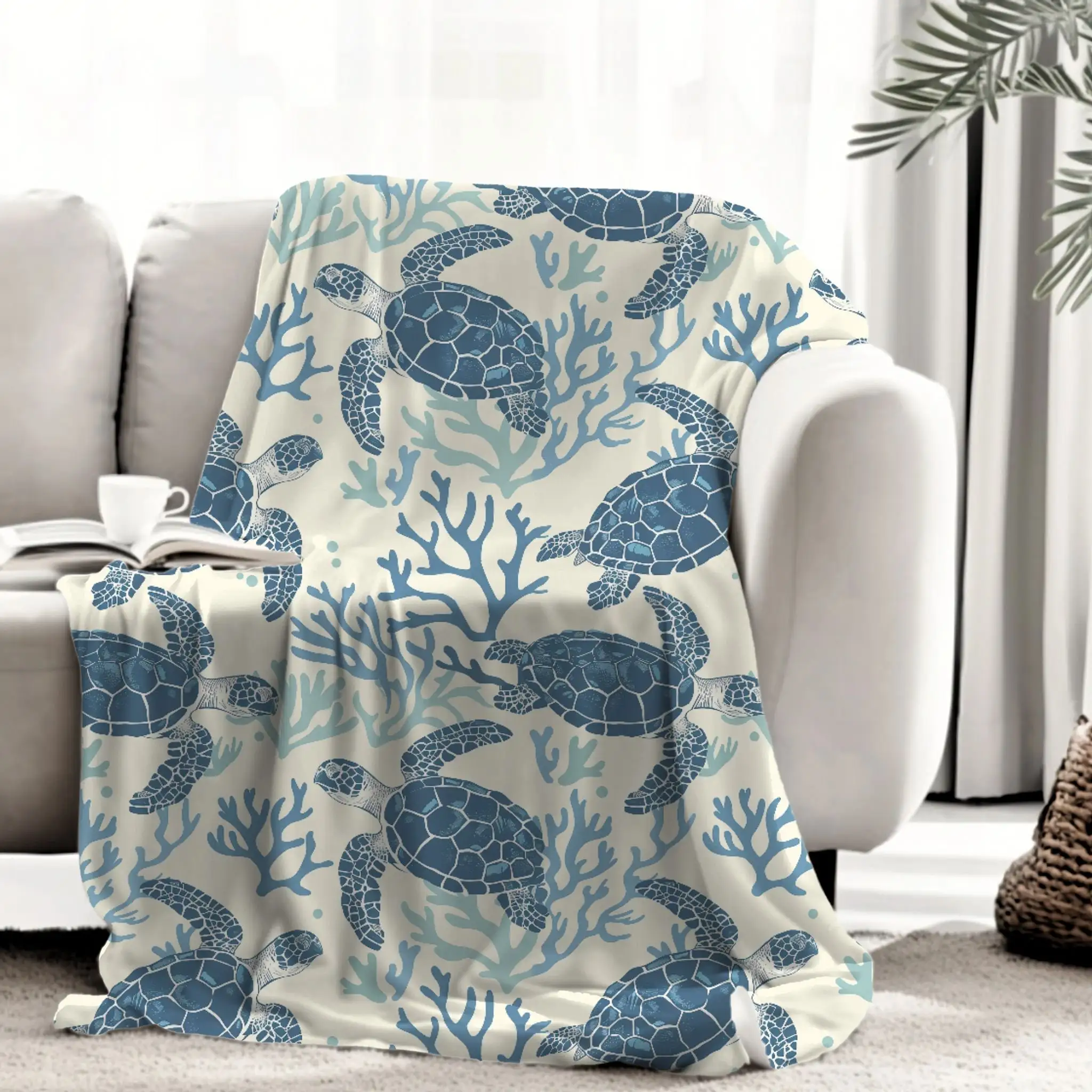 Coastal Blanket Turtle Gift Under the Sea Theme Sea Turtle Blankets Home and Decoration Human Made Bed Linens Throw Sofa Throws