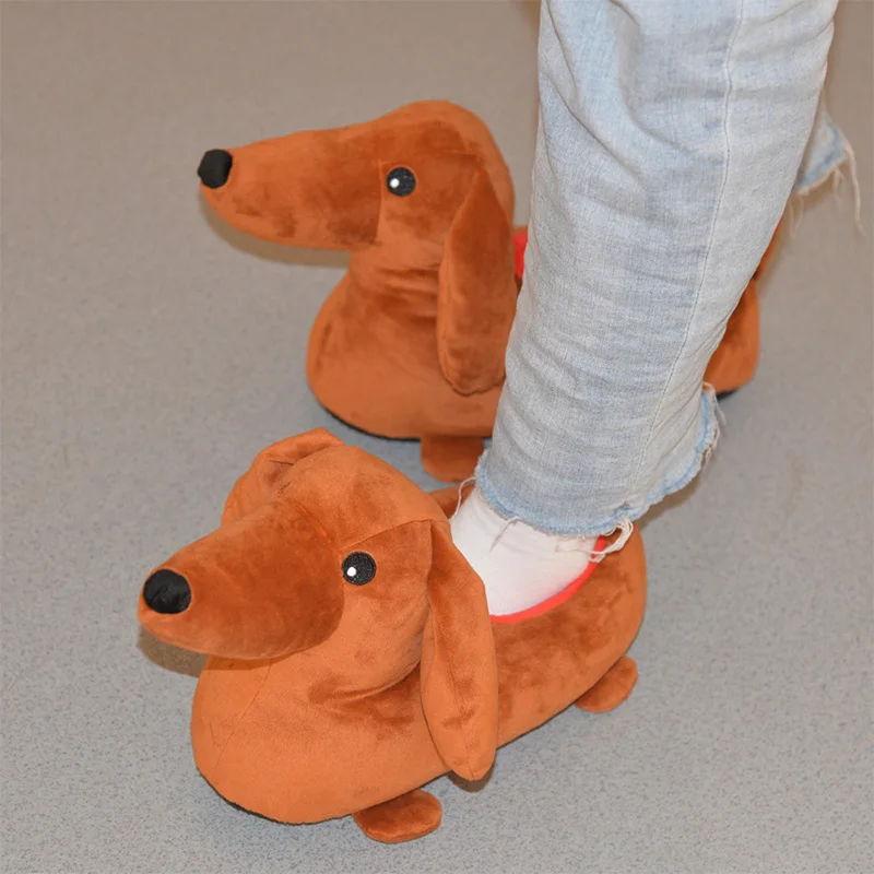 Dachshund Home Bedroom Winter Plush Slippers Cartoon Weiner Dog Non-slip Fuzzy Shoes House Slippers Couple Friends Gift New 2025