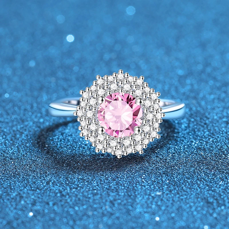 

Round ruby, emerald, pink gemstone, sapphire, 6MM women's ring, 925 sterling silver, European and American high-end jewelry