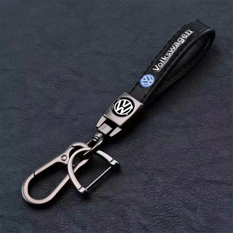 1Pcs Car Metal Key Chain Auto Fine leather Emblem Key Ring For VW Golf Tiguan Jetta Transporter Passat T5 Polo Touran Arteon GTI