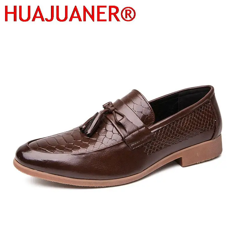 Men Shoes Loafers Classic Casual Leather Shoes Men Elegantes Tassel Male Dressing Shoes Spring Autumn Non-Slip Crocodile Pattern