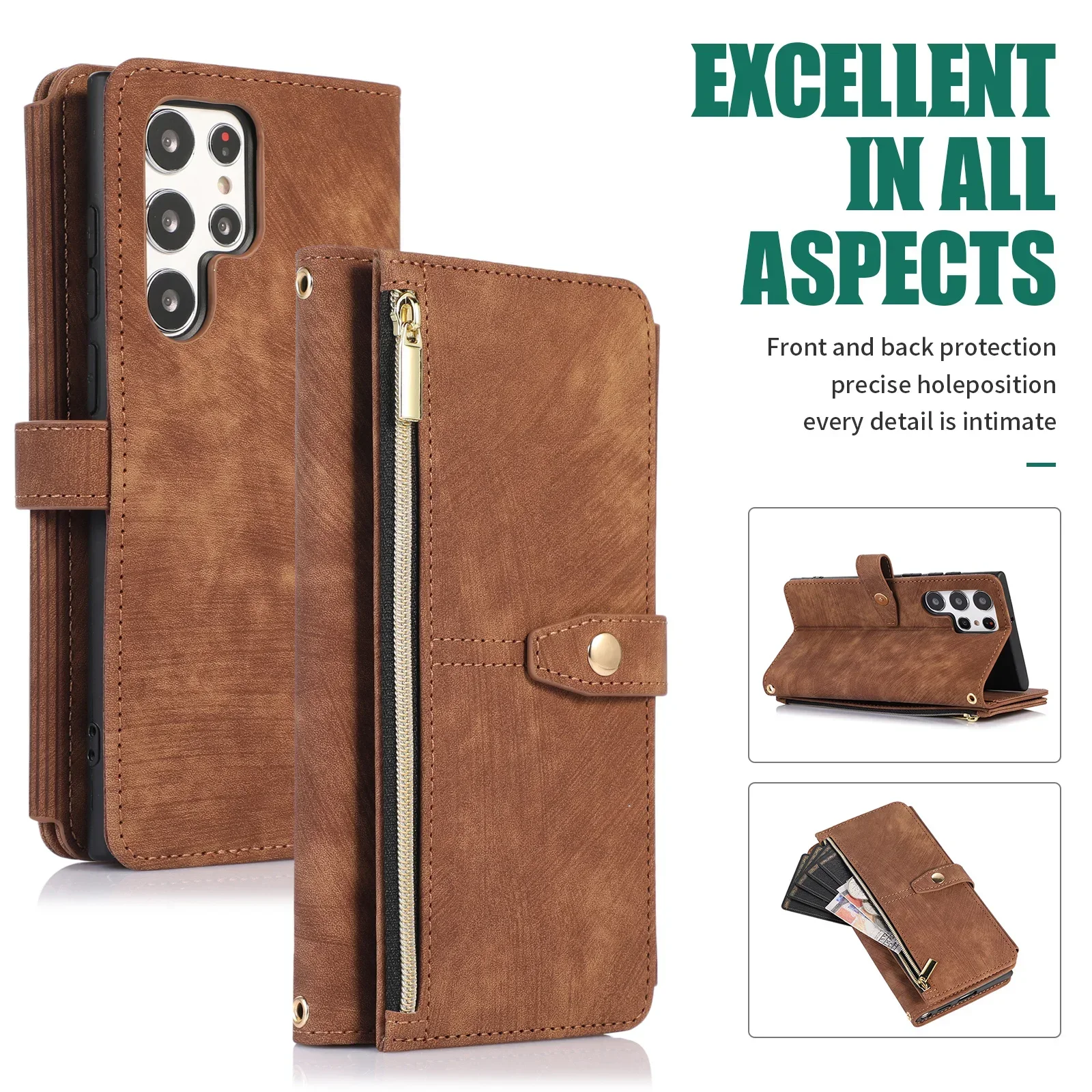 Handyhülle für Samsung Galaxy S23 S24 FE S25 S26 Ultra Edge Plus A16 A06 A26 A36 A56 A27 A37 A57 Cover Reißverschluss-Brieftasche Crossbody – Detail 10