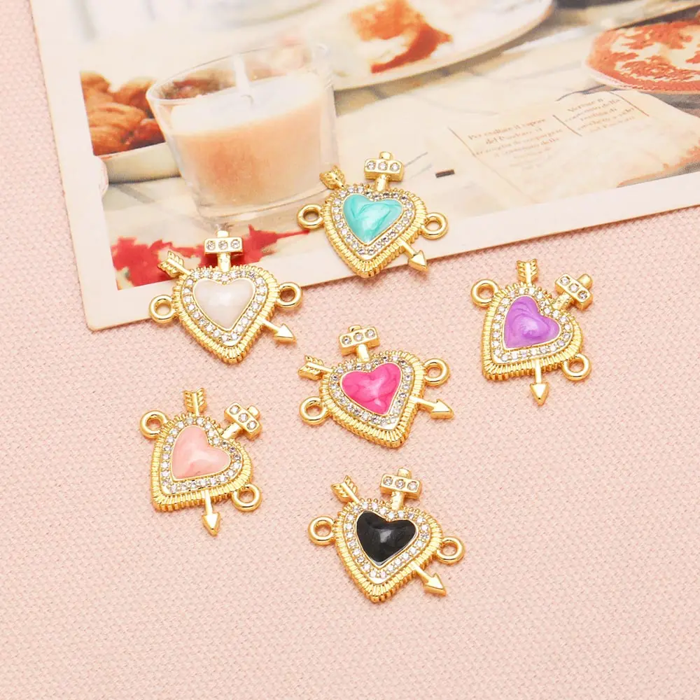 OCESRIO Multicolor Enamel Heart Charms for Bracelet Copper Gold Plated Cupid's Arrow Romantic Jewelry Making Supplies chma374