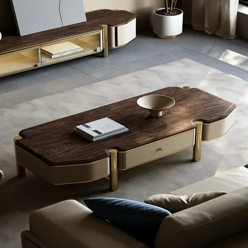 

High-Grade Artistic Walnut Tea Table for Living Room in Villa Mansion