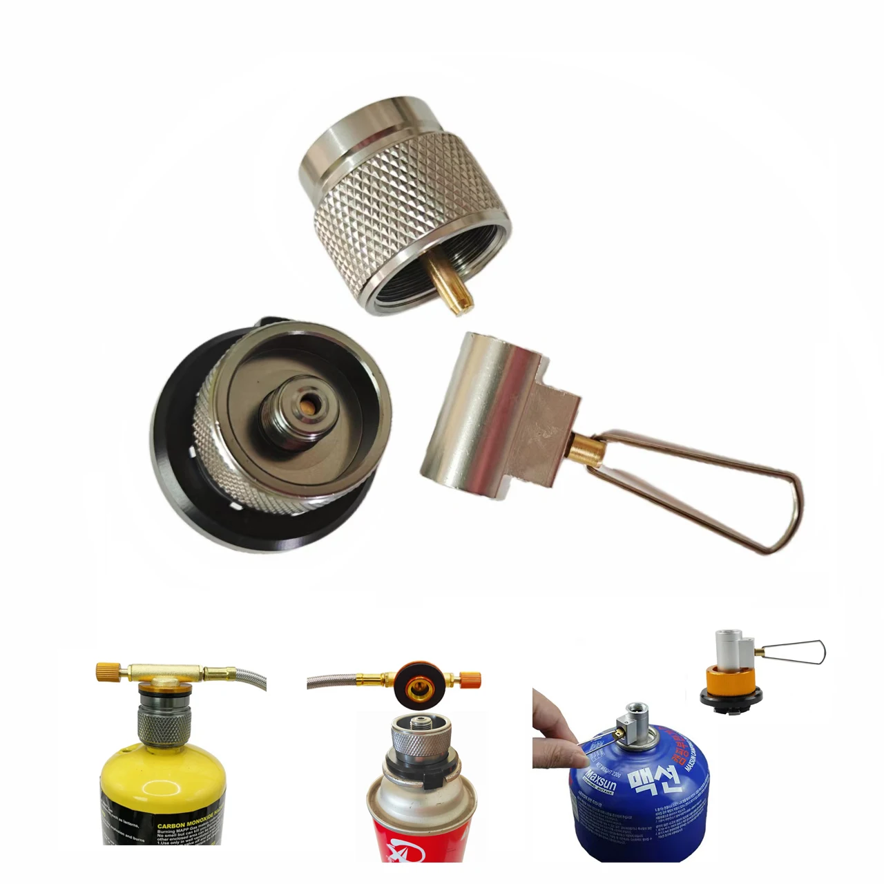 3Pcs Camping Gas Adapter Outdoor Camping Card Long Gas Tank Flat Gas Tank MAPP Gas Tank Interchange Connector Set