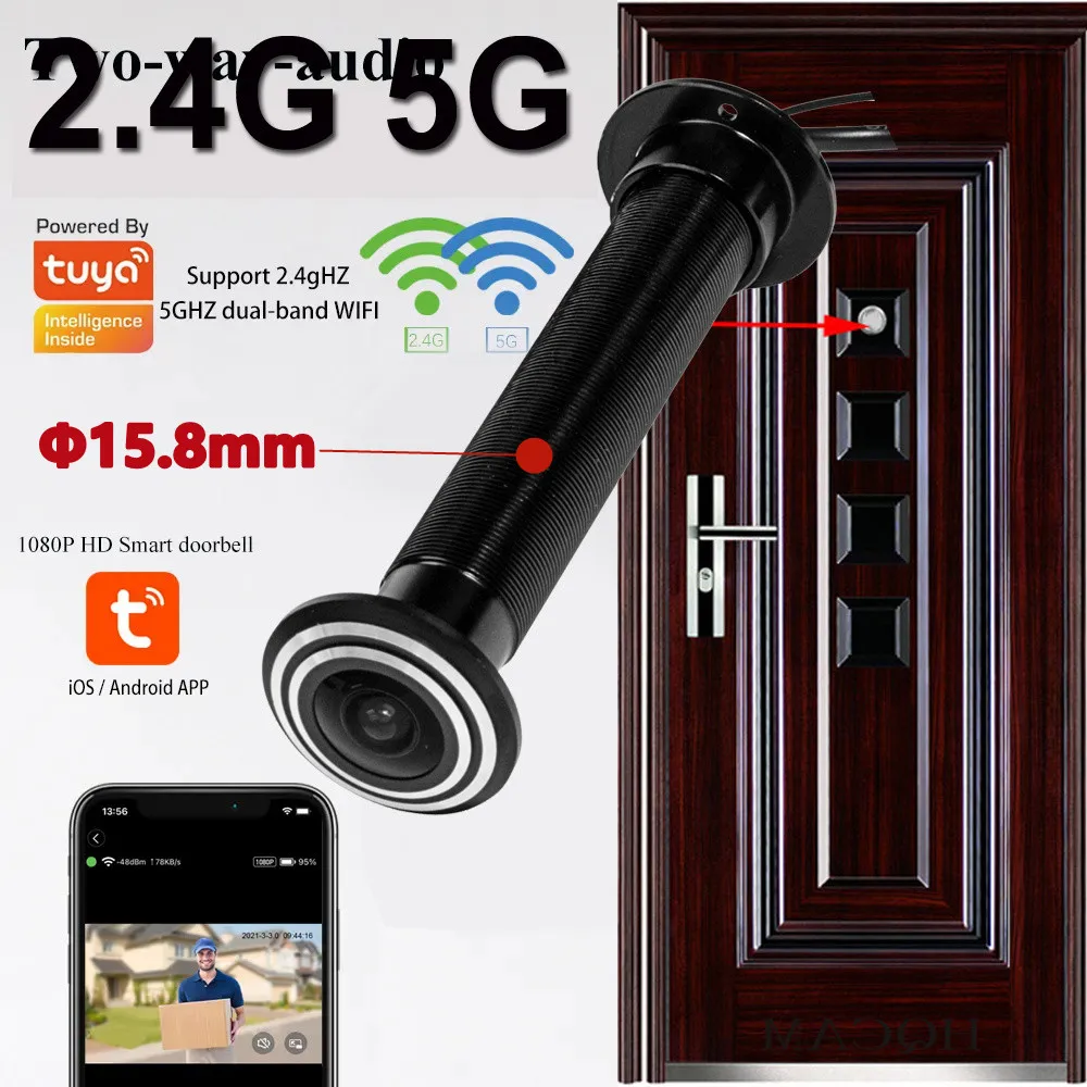 16mm Door Wifi Eye Camera 5G 2.4G TUYA Diameter 15.8mm Wide-angle Security Door Peephole WiFi Wireless Cat-eye Camera P2P ONVIF