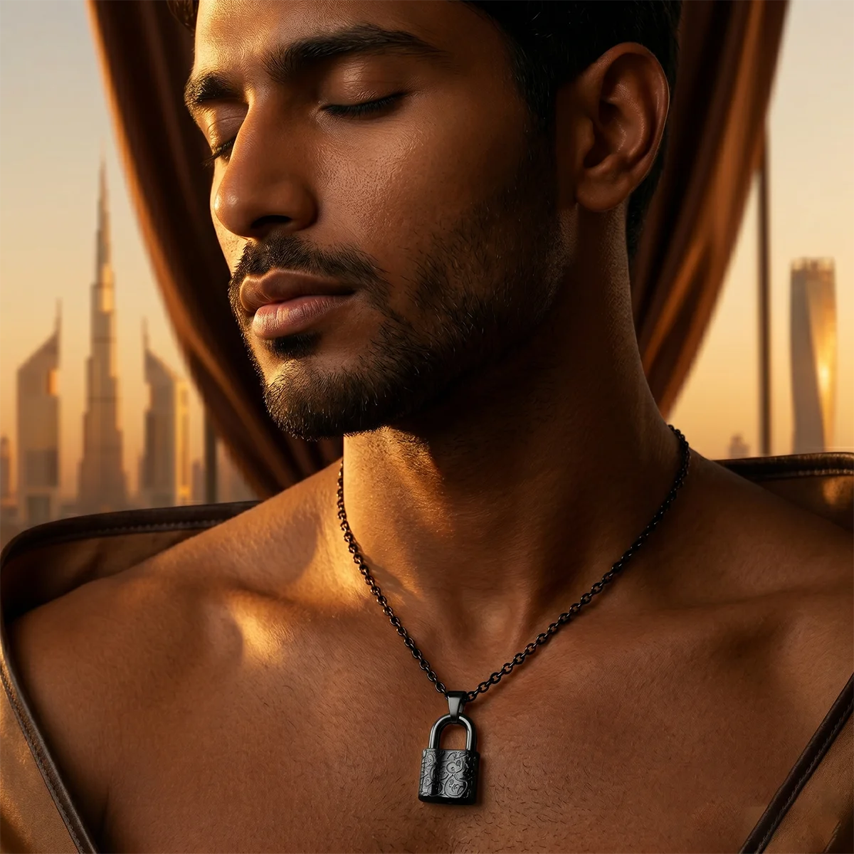 304 Stainless Steel Arabic Islamic Lock & Key Pendant Necklace Unisex Jewelry for Valentine's Day And Wedding Gifts