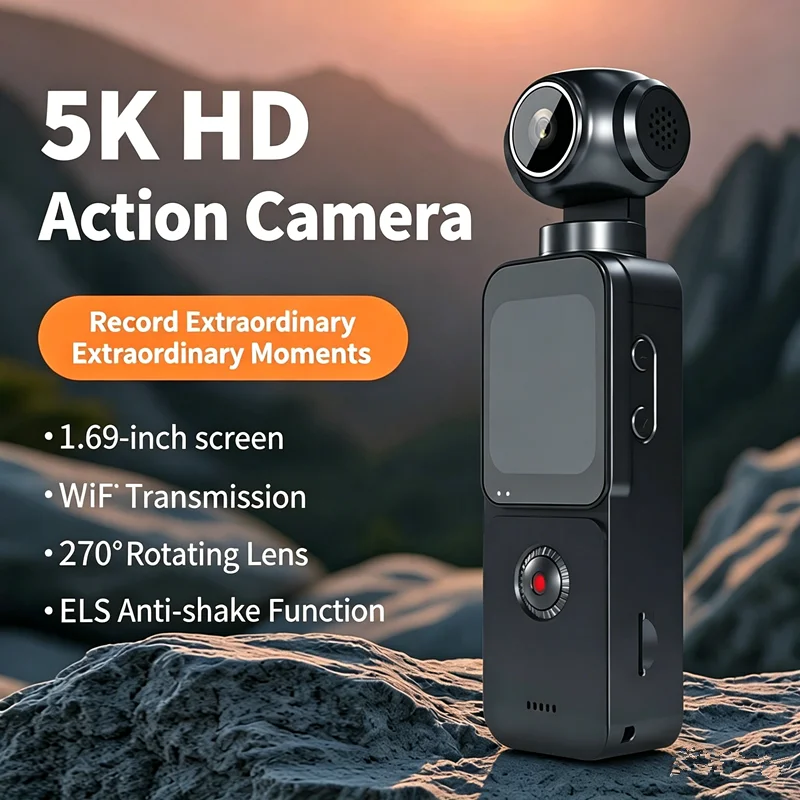 4K HD 1 Inch Pocket Action Camera WiFi 270° Rotatable Anti Shake Portable Mini Sports Riding DVR Video Recorder Microphone 32G