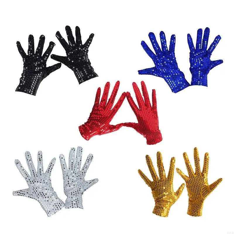 D0UD Popular Star Adult's Glove Evening Party Costume Gloves Sequined Gloves Dance at the Nightclub Stage Unisex Gloves