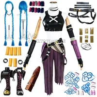 in stock Asian size LOL Jinx Cosplay Costume Anime LOL Arcane Jinx Cosplay outfit  Halloween Suit Costume jinx  wigs shoes